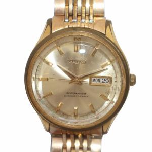 マチックR 27石 腕時計 ヴィンテージ アンティーク ウォッチ 手巻き デイデイト ラウンド 3針 イルカ裏蓋 ゴールドカラー