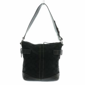 COACH ハンドバッグ ワンショルダー キャンバス レザー シグネチャー 総柄 ロゴ 黒 ブラック 3577
