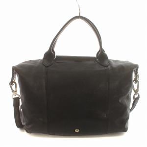 Longchamp ル・プリアージュ キュイール 2WAY ショルダーバック ハンドバッグ ロゴ レザー 黒 ブラック