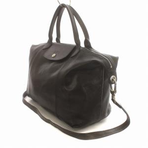 Longchamp ル・プリアージュ キュイール 2WAY ショルダーバック ハンドバッグ ロゴ レザー 黒 ブラック