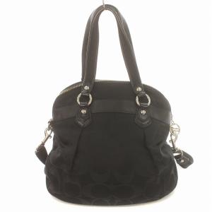 COACH ポピー ショルダーバッグ ハンドバッグ トート 2way シグネチャー ジャガード キャンバス レザー エナメル 黒 ブラック
