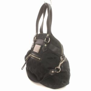 COACH ポピー ショルダーバッグ ハンドバッグ トート 2way シグネチャー ジャガード キャンバス レザー エナメル 黒 ブラック