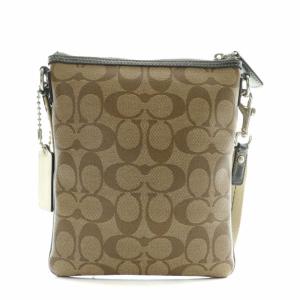 COACH ショルダーバッグ PVC ヘリテージストライプ シグネチャー 総柄 裏地チェック ロゴ 茶色 ブラウン 41664