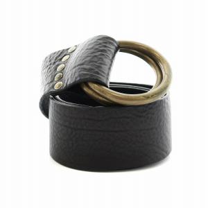 RALPH LAUREN レザーベルト ダブルリング ロゴ ローラー式 黒 ブラック ゴールド色 GY18