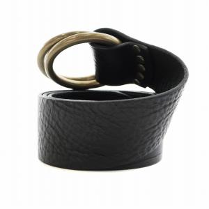 RALPH LAUREN レザーベルト ダブルリング ロゴ ローラー式 黒 ブラック ゴールド色 GY18