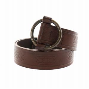 RALPH LAUREN リングベルト レザー ロゴ 総柄 ローラー式 M 茶 ブラウン GY18