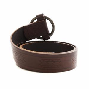 RALPH LAUREN リングベルト レザー ロゴ 総柄 ローラー式 M 茶 ブラウン GY18