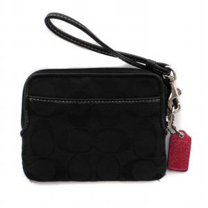 COACH ポーチ ミニ シグネチャー ジャガード キャンバス ロゴ金具 黒 ブラック