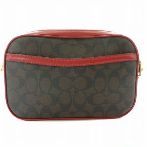 COACH ショルダーバッグ ポシェット シグネチャー PVC レザー ロゴ 赤 レッド 茶 ブラウン 68168