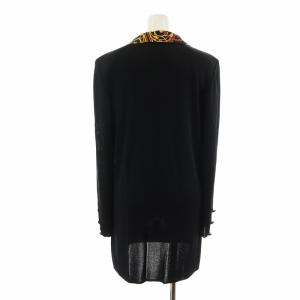 CELINE ヴィンテージ テーラードジャケット ミドル 長袖 肩パッド トリオンフ ロゴ ニット 切替 紺 ネイビー マルチカラー GY18