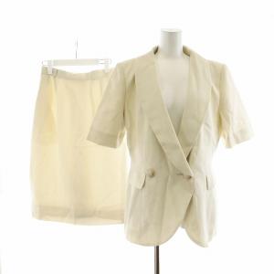 ヴィンテージ スーツ セットアップ 上下 ショールカラー タイトスカート ミドル 半袖 総裏地 肩パッド 11 L アイボリー