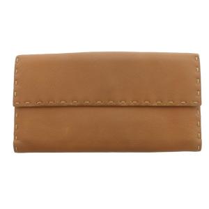 FENDI 長財布 ウォレット selleria レザー ロゴ ベルト バックル ステッチ 茶 ブラウン