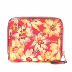 COACH スモール トライフォールド ウォレット 財布 三つ折り ミニ PVC レザー デイジー 花柄 総柄 ロゴ ゴールド金具 ピンク