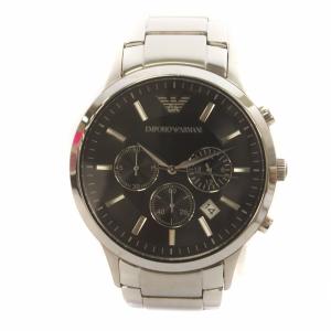 腕時計 ウォッチ クォーツ クロノグラフ デイト カレンダー付き 黒文字盤 ロゴ ラウンド シルバー色 AR-2434 GY18