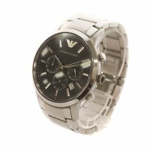 EMPORIO ARMANI 腕時計 ウォッチ クォーツ クロノグラフ デイト カレンダー付き 黒文字盤 ロゴ ラウンド シルバー色 AR-2434 GY18