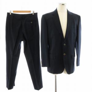 セットアップ スーツ テーラードジャケット パンツ 総裏地 サイドベンツ ウール L XL 紺 ネイビー GY18