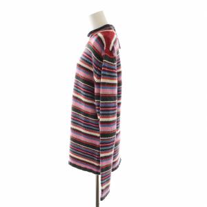BURBERRY BLACK LABEL ニット セーター 長袖 ボーダー ハイネック ウール混 シルク混 タグ付き 3 L ピンク 黒 ブラック 青 ブルー マルチカラー