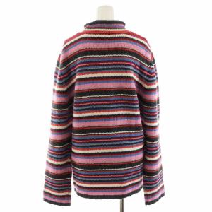 BURBERRY BLACK LABEL ニット セーター 長袖 ボーダー ハイネック ウール混 シルク混 タグ付き 3 L ピンク 黒 ブラック 青 ブルー マルチカラー