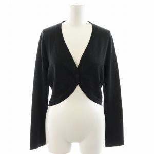 ニット カーディガン 長袖 ショート丈 ウール ロゴプレート ラメ タグ付き 1 S 黒 ブラック GY13