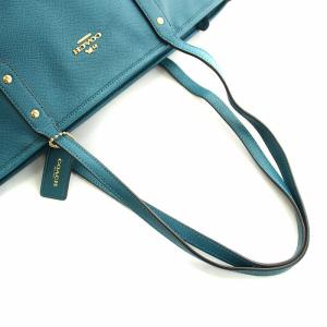 COACH トートバッグ レザー ロゴ チャーム付き 青 ブルー 緑 グリーン GY18