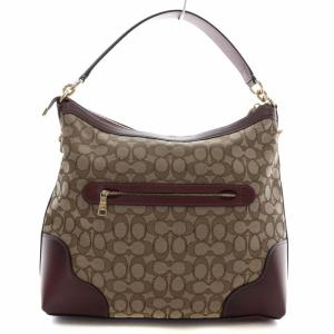 COACH ハンドバッグ ショルダー 2WAY キャンバス レザー シグネチャー 総柄 ロゴ 茶色 ブラウン ボルドー F34824