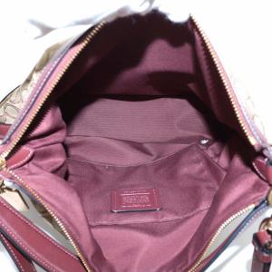 COACH ハンドバッグ ショルダー 2WAY キャンバス レザー シグネチャー 総柄 ロゴ 茶色 ブラウン ボルドー F34824