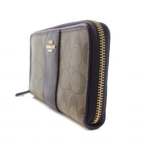 COACH 長財布 小銭入れあり ウォレット PVC シグネチャー ロゴ レザー ラウンドファスナー ベージュ 紫 パープル 54630