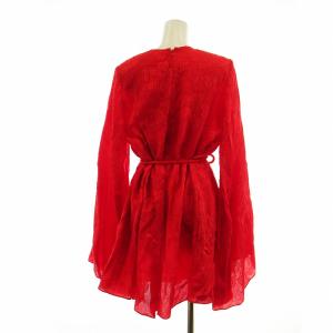 STELLA McCARTNEY シャツ ブラウス タグ付き 長袖 総柄 花柄 ノーカラー 肩パット 腰紐付き 絹 シルク 38 S 赤 レッド GY18