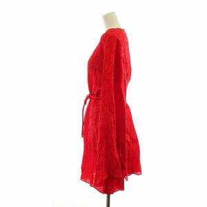 STELLA McCARTNEY シャツ ブラウス タグ付き 長袖 総柄 花柄 ノーカラー 肩パット 腰紐付き 絹 シルク 38 S 赤 レッド GY18
