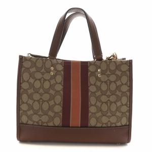 COACH デンプシー キャリーオール ハンドバッグ ショルダー 2WAY キャンバス レザー シグネチャー ストライプ ロゴ 茶色 ブラウン