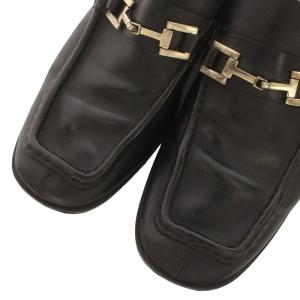 GUCCI ローファー モカシン ホースビット レザー シルバー金具 スクエアトゥ 39 24?p 黒 ブラック