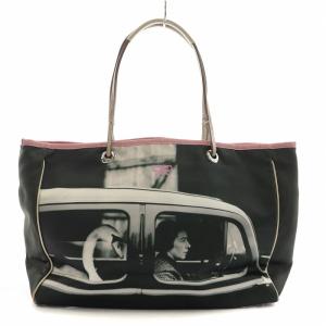ANYA HINDMARCH トートバッグ ハンドバッグ 転写プリント ナイロン レザー ピンク 黒 ブラック GY18