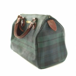 POLO RALPH LAUREN ボストンバッグ ハンドバッグ ブラックウォッチ レザー 牛革 PVC ロゴ ギンガムチェック ネームタグ カーキ 黒 ブラック