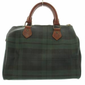 POLO RALPH LAUREN ボストンバッグ ハンドバッグ ブラックウォッチ レザー 牛革 PVC ロゴ ギンガムチェック ネームタグ カーキ 黒 ブラック