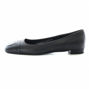 Salvatore Ferragamo パンプス バレエ ラウンドトゥ ローヒール ガンチーニ レザー 5 22.5cm 黒 ブラック