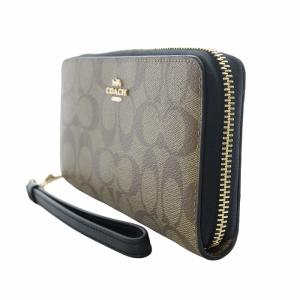 COACH 長財布 小銭入れあり ラウンドファスナー シグネチャー PVC レザー 茶 ブラウン C4452