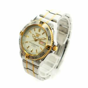 SEIKO 5 SPORTS ファイブ スポーツ 腕時計 自動巻き デイデイト WR100M 23石 白文字盤 裏スケ コンビカラー シルバーカラー
