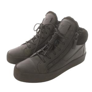 GIUSEPPE ZANOTTI スニーカー ハイカット レザー フェイクファー ロゴ レースアップ ジップアップ 40 25?p 黒 ブラック
