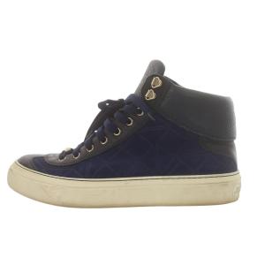 JIMMY CHOO スニーカー ハイカット スエード レザー 切替 レースアップ 41 26?p 紺 ネイビー