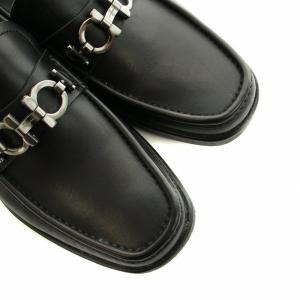 Salvatore Ferragamo ガンチーニビットローファー スクエアトゥ ロゴ レザー 6 24cm 黒 ブラック GY18