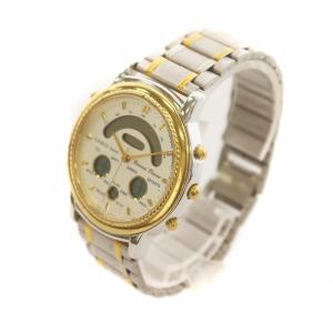 CASIO ジャンク品 腕時計 ウォッチ クォーツ アナデジ ラウンド 白文字盤 ロゴ ゴールド色 シルバー色 GY18