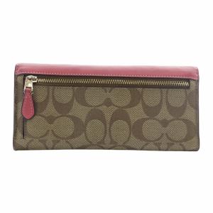 COACH 長財布 小銭入れあり シグネチャー ターンロック PVC レザー ピンク ベージュ C3315