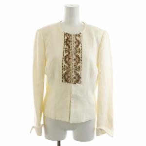 GIVENCHY ブティック BOUTIQUES セットアップ ノーカラージャケット 台形スカート ひざ丈 コットン リネン混 ビーズ 38