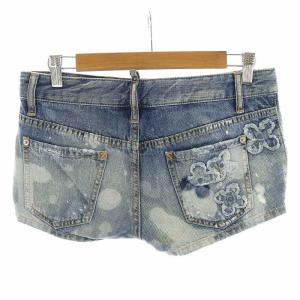 DSQUARED2 ショートパンツ ハーフパンツ デニム ブリーチ ダメージ加工 ペイント加工 花柄 38 S 青 ブルー
