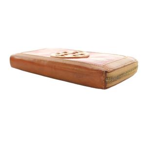 TORY BURCH 長財布 ウォレット レザー エナメル ロゴ ラウンドファスナー 茶 ブラウン 赤 レッド