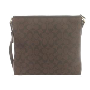 COACH ショルダーバッグ シグネチャー ロゴ金具 スクエア 斜めがけ PVC レザー 茶 ブラウン