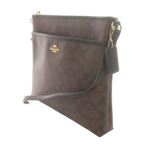 COACH ショルダーバッグ シグネチャー ロゴ金具 スクエア 斜めがけ PVC レザー 茶 ブラウン