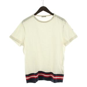 Tシャツ カットソー 半袖 ロゴワッペン トリコロール 裾ボーダー クルーネック 白 ホワイト C10918016900