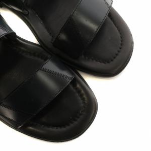 PRADA フラットサンダル ストラップ レザー 6.5 27cm 黒 ブラック 緑 グリーン GY17