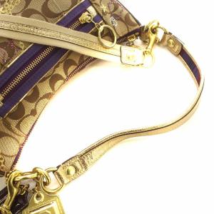 COACH ポピー POPPY ハンドバッグ ショルダー 2WAY シグネチャー レザー キャンバス ロゴ ラインストーン スタッズ 茶